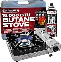 Chef Master 15,000 BTU Butane Portable Camp Stove | Double Wind-Guard Portable Stove Burner w/Piezo Click Ignition for Emergencies, Tailgating, Hik...