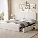 Garvee Queen Size Bed Frame with 4 Drawers, Upholstered Velvet Platform Bed with Height Adjustable Headboard, Wooden Slats Support, No Box Spring N...