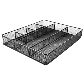 Amazon Basics Desk Drawer Organizer for Office and Home, Metal Mesh, Anti-Slip, 6 Compartments, Black