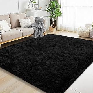 Black Area Rugs for Living Room, 5x7 Fluffy Shaggy Rug Soft Carpets, Rugs for Bedroom Nursery Kids Room Dorm Home Decor Aesthetic