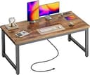 Huuger 55 x 24 inch Desk with Power Outlets & USB-C, Deeper & Thicker Desktop, Robust Metal Tubes, Computer Desk, Heavy Duty Office Desk, Work Gami...