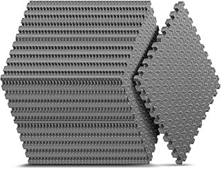 Home Gym Mat, Puzzle Exercise Mat, EVA Interlocking Foam Floor Tiles for Home Workout Equipment and Kids' Play Areas - Grey, 24 in x 24 in x ½ in -...