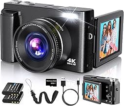 4K Digital Camera for Photography Autofocus, 2026 Latest 48MP Vlogging Camera for YouTube with SD Card, 2 Batteries, 3" 180°Flip Screen Compact Tra...