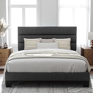 Allewie Queen Size Platform Bed Frame with Fabric Upholstered Headboard and Wooden Slats Support, Fully Upholstered Mattress Foundation/No Box Spri...