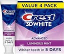 Crest 3D White Advanced, Teeth Whitening Toothpaste for Adults, 3.7 oz, 4 Pack, Cavity Protection Fluoride Toothpaste, Strengthens Enamel, Travel S...