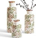 LE TAUCI Ceramic Vase Set of 3, Vintage Botanical Flower Vases for Fresh or Dried Flowers, Cottagecore Home Decor for Coffee Table, Mantel, Shelf, ...
