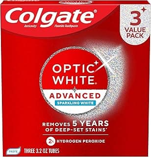 Colgate Optic White Advanced Hydrogen Peroxide Toothpaste, Teeth Whitening Toothpaste Pack, Enamel-Safe Formula, Helps Remove Tea, Coffee, and Wine...