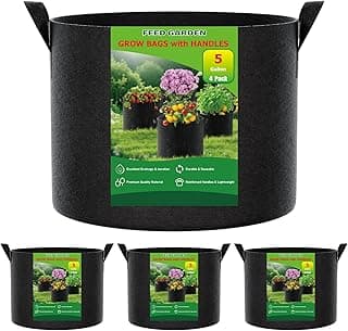 FEED GARDEN 5 Gallon Grow Bags 4 Pack – 300G Non-Woven Thickened Fabric Plant Pots with Reinforced Handles, Breathable Drainage Planters for Vegeta...