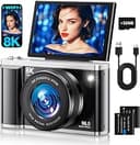 8K Digital Camera for Photography with WiFi 96MP Autofocus Vlogging Camera for YouTube Video 3.5'' 180°Flip Screen 20X Zoom Anti-Shake Compact Poin...