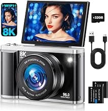 8K Digital Camera for Photography with WiFi 96MP Autofocus Vlogging Camera for YouTube Video 3.5'' 180°Flip Screen 20X Zoom Anti-Shake Compact Poin...