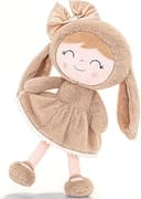 Gloveleya Baby Girl Gift Plush Easter Bunny Dolls First Baby Doll Toddlers Rabbit Toy Bunny Gifts for Girl Brown 12 Inches