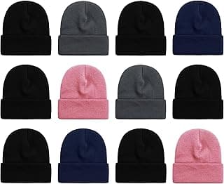 12 Pack Winter Beanie Hats for Men Women, Warm Cozy Knitted Cuffed Skull Cap, Wholesale