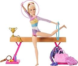 Gymnastics Doll & Accessories, Playset with Blonde Fashion Doll, C-Clip for Flipping Action, Balance Beam, Warm-Up Suit & More