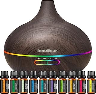 InnoGear Aromatherapy Diffuser & 10 Essential Oils Set, 400ml Diffuser Ultrasonic Diffusers for Home Cool Mist Humidifier with 4 Timers 7 Colors Li...