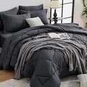 7-Piece Queen Comforter Set, Dark Gray | Reversible, All-Season, Soft, 7 Piece Set, All-Season Reversible Bed in a Bag, Flat Sheet, Fitted Sheet, P...