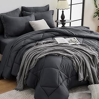 7-Piece Queen Comforter Set, Dark Gray | Reversible, All-Season, Soft, 7 Piece Set, All-Season Reversible Bed in a Bag, Flat Sheet, Fitted Sheet, P...