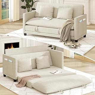 XVD 65 Inch Convertible Loveseat Sleeper Sofa Bed with Storage Pockets & 2 Pillows - 2-in-1 Folding Couch for Small Spaces, Modern Corduroy Lovesea...