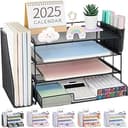 OPNICE Desk Organizer, 4-Tier Desktop File Organizer with Drawer and 2 Pen Holders, Office Desk Accessories, File Sorters, Workspace Organizers for...
