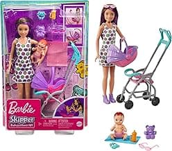 Skipper Babysitters, Inc. Playset with Skipper Babysitter Doll (Brunette), Stroller, Baby Doll & 5 Accessories, Toy for 3 Year Olds & Up