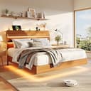 GalnFu Queen Floating Bed Frame with LED Lights, Wood Platform Bed with Storage Headboard & Charging Station, Metal Support, No Box Spring Needed, ...
