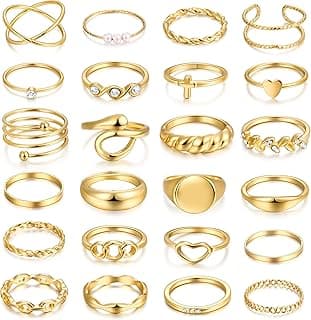 24-60 Pcs Gold Stackable Rings for Women, Knuckle Rings Chunky Gold Ring Set Dainty Stacking Cute Rings, Multiple Sizes Cute Jewelry Set Gift