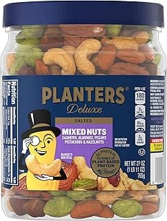 PLANTERS Deluxe Mixed Nuts with Sea Salt, 27 oz Resealable Container - Variety Mixed Nuts Snacks with Cashews, Almonds, Pecans, Pistachios & Hazeln...