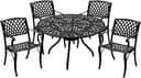 Oakland Living Modern Ornate Outdoor Mesh Aluminum 48-in Black Round Patio Dining Set with Four Chairs