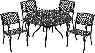 Oakland Living Modern Ornate Outdoor Mesh Aluminum 48-in Black Round Patio Dining Set with Four Chairs