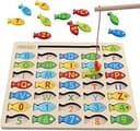 Magnetic Wooden Fishing Game Toy for Preschoolers, Alphabet Fish Catching Counting Games Puzzle with Numbers and Letters, Preschool Learning ABC and Math Educational Toys for 3 4 5 Years Old Kids