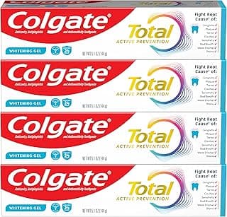 Colgate Total Active Prevention Whitening Gel Toothpaste with Fluoride, Bulk with Clinically Proven Formula That Fights Plaque Bacteria, Mint, 4 Pa...