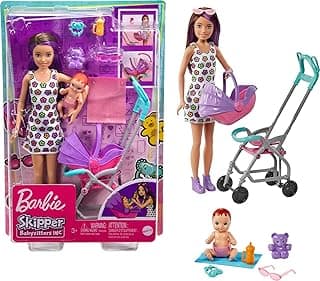 Skipper Babysitters, Inc. Playset with Skipper Babysitter Doll (Brunette), Stroller, Baby Doll & 5 Accessories, Toy for 3 Year Olds & Up