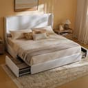 RECCI King Upholstered Wingback Bed Frame with Storage Drawers, 52” Tall Cushioned Headboard, Soft Edges, Low Profile Platform Bed, Sturdy Wood Sla...
