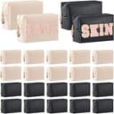 Cunno 24 Pcs Makeup Bag Bulk PU Leather Cosmetic Bag Makeup Pouch Plain Cosmetic Pouch Waterproof Toiletry Bags for Traveling Travel Purse Cosmetic...