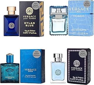 Versace Cologne for Men Set of 4 Mini Eros, Pour Homme, Dylan Blue, Eau Fraiche Perfume for Men Fragrance Sampler Set - Designer Mens Cologne Sampl...