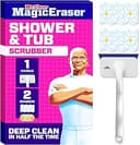 Mr. Clean Magic Eraser Shower & Tub Scrubber, Bathroom Cleaner, All in One Bathroom Cleaner, Lemon Starter Kit, 1 Scrubber & 2 Foaming Magic Erasers