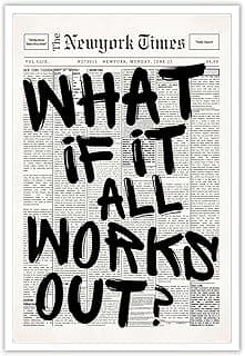 Retro Black And White Newspaper Poster What If It All Works Out Canvas Wall Art Positive Affirming Quote Minimalist Prints Painting For Home Bedroo...