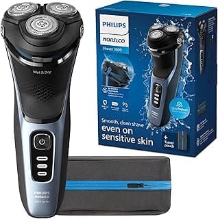 Philips Norelco 3600 Electric Shaver, Storm Blue | 27 Self Sharpening ComfortCut Blades, 5D Pivot & Flex Heads, Wet or Dry Use, Includes Travel Pou...