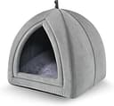 Amazon Basics Cat Cave Bed, 2-in-1 Foldable House for Indoor Cats, with Washable Cushion and Non-Slip Base, 17.5 x 17.5 Inches, Large, LightGray