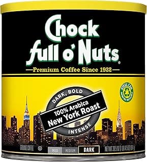 Chock Full o' Nuts New York Roast Ground Coffee – Premium Beans in Recyclable Steel Can – Rich Flavor & Aroma, Dark Roast – Perfect for Drip, Pour-...