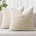 MIULEE Corduroy Decorative Throw Pillow Covers 18x18 Cream White Pack of 2 | Soft Boho Striped Pillow Covers Modern Farmhouse Home Decor For Sofa L...