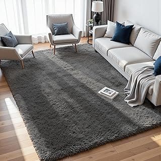 8x10 Fluffy Shag Area Rugs for Living Room Bedroom: Soft Plush Carpet Grey | Upgraded Non-Slip Thick Memory Foam, Ultra Soft, Non-Shedding Fuzzy Ca...