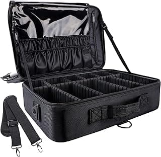 gzcz Large Capacity Travel Makeup Train Case,Professional Cosmetic Bags for Women,Portable Makeup Brush Bag Organizer Storage with Adjustable Divid...