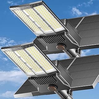 12000W Solar Street Light with Dual Solar Panels, Commercial Grade Parking Lot Lights with Large LEDs, Flood Lights Outdoor wth Motion Sensor and R...