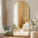DUMOS 64"x21" Arched Full Length Floor Mirror, Full Body Mirror with Stand, Shatterproof Tempered Glass, Modern Aluminum Alloy Frame, Free Standing or Leaning for Home Decor, Gold