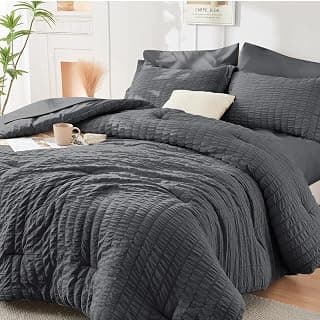 HYMOKEGE Queen Comforter Set Seersucker 7 Pieces, All Season Luxury Bed in a Bag for Bedroom, Bedding Set with Comforters, Sheets, Pillowcases & Sh...