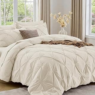 Sasttie Queen Comforter Set, 7-Piece Bed in a Bag, Pintuck Bedding Sets for All Season, Includes Comforter, Flat Sheet, Fitted Sheet, Pillowcases a...