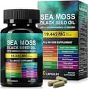 Sea Moss Black Seed Oil Ashwagandha Ginger, Sea Moss Capsule Supplement with Turmeric Burdock Root Bladderwrack Vitamin C Vitamin D3 Enhanced Immun...