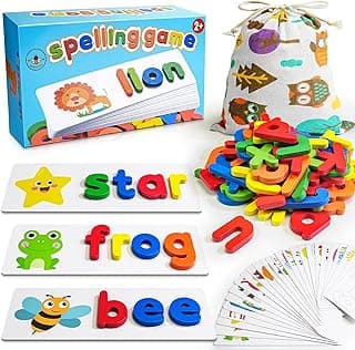 BEESTECH Alphabet ABC Learning Educational Toys for 3 4 5 Years Old Boys Girls, Wooden Puzzle Flash Cards Preschool Activity Letter Matching Games ...
