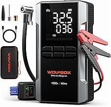 WOLFBOX 4000A Jump Starter with 160PSI Air Compressor, 12V Car Battery Booster, 65W Fast Charge, 88.8Wh Portable Tire Inflator, LED Display for 10L...