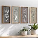 3D Wooden Floral Bathroom Wall Decor (Set of 4) Lightweight, Ready-to-Hang Framed Wall Art For Living Room, Bedroom, or Office - Premium Boho Botan...